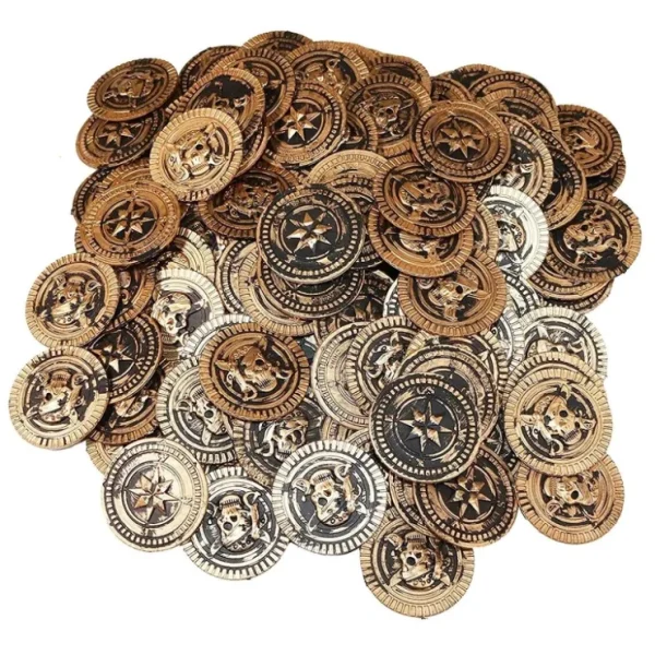 Store 144 Plastic Rustic Vintage Brass Gold Coins Pirate Treasure Chest Money Party Favors - Miniature Marvels: Airplane Models & Painted Dice Egpull