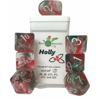 Fashion Polyhedral Dice: Holidice - Sets of 7 w/ Arch'd4 (Holly) R4I 50905-7C - Miniature Marvels: Airplane Models & Painted Dice Dice
