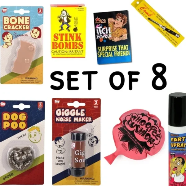 Shop 8 Pranks & GaGs - Fart Spray-Itch-Poop-Stink Bombs-Itch Powder-Etc ~ Combo Set - Miniature Marvels: Airplane Models & Painted Dice Egpull