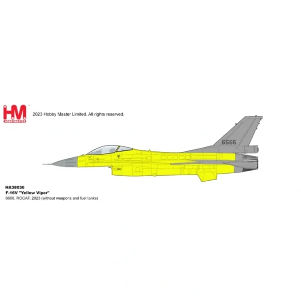 Pre Order Hobby Master HA38036 1:72 F-16V "Yellow Viper" 6666, ROCAF, 2023 (with 2 x AIM-9x, 1 x middle fuel tank) - Miniature Marvels: Airplane Models & Painted Dice* Airplane Model