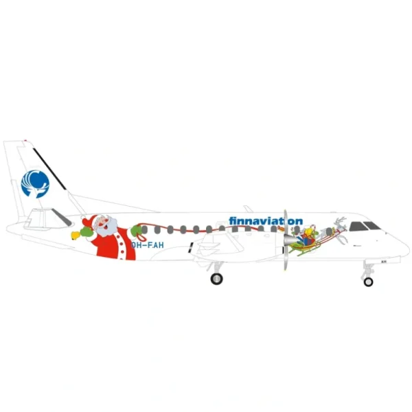 Pre-Order Herpa Wings 573245 1:200 Finnaviation Saab 340 Santa OH-FAH - Miniature Marvels: Airplane Models & Painted Dice* Airplane Model