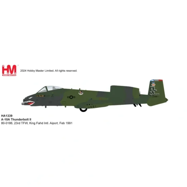 Pre-Order Hobby Master HA1339 1:72 A-10A Thunderbolt II 80-0186, 23rd TFW, King Fahd Intl. Aiport, Feb 1991 - Miniature Marvels: Airplane Models & Painted Dice* Airplane Model