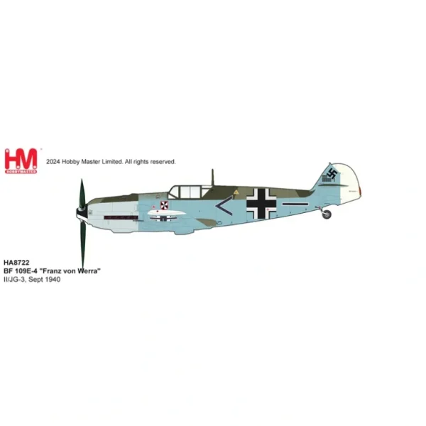 Pre-Order Hobby Master HA8722 1:48 BF 109E-4 "Franz von Werra" II/JG-3, Sept 1940 - Miniature Marvels: Airplane Models & Painted Dice* Airplane Model