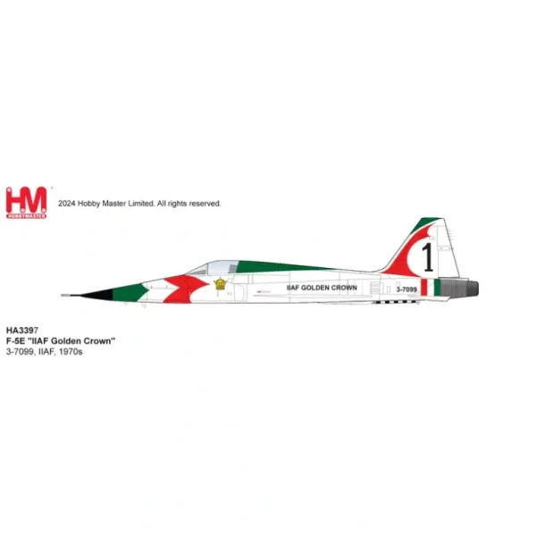 Pre-Order Hobby Master HA3397 1:72 F-5E "IIAF Golden Crown" 3-7099, IIAF, 1970s - Miniature Marvels: Airplane Models & Painted Dice* Airplane Model