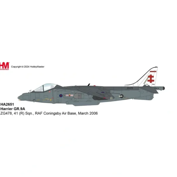 Pre-Order Hobby Master HA2651 1:72 Harrier GR.9A ZG478, 41 (R) Sqn., RAF Coningsby Air Base, March 2006 - Miniature Marvels: Airplane Models & Painted Dice* Airplane Model