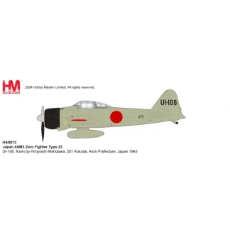 Pre-Order Hobby Master HA8813 1:48 Japan A6M3 Type 22 UI-106, flown by Hiroyoshi Nishizawa, 251 Kokutai, Aichi Prefecture, Japan 1943 - Miniature Marvels: Airplane Models & Painted Dice* Airplane Model