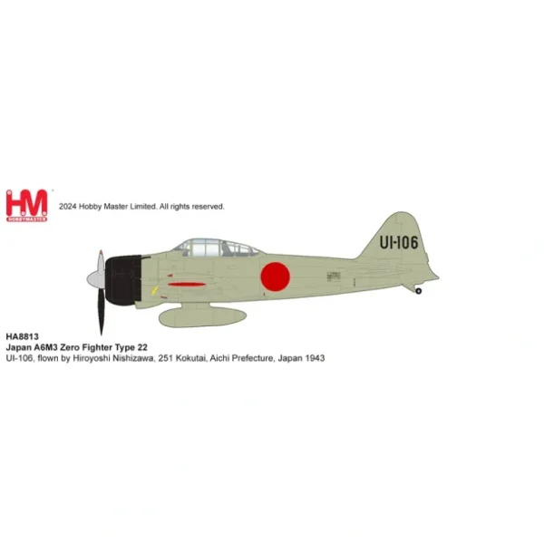 Pre-Order Hobby Master HA8813 1:48 Japan A6M3 Type 22 UI-106, flown by Hiroyoshi Nishizawa, 251 Kokutai, Aichi Prefecture, Japan 1943 - Miniature Marvels: Airplane Models & Painted Dice* Airplane Model