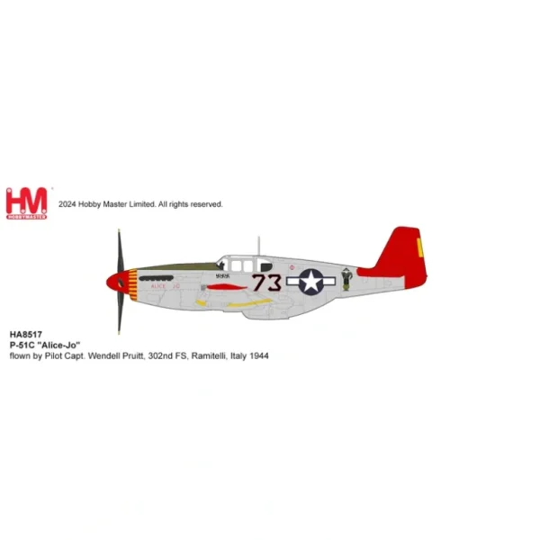 Pre-Order Hobby Master HA8517 1:48 P-51C "Alice-Jo" flown by Pilot Capt. Wendell Pruitt, 302nd FS, Ramitelli, Italy 1944 - Miniature Marvels: Airplane Models & Painted Dice* Airplane Model