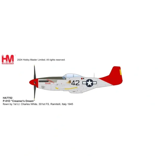 Pre-Order Hobby Master HA7752 1:48 P-51D "Creamer's Dream" flown by 1st Lt. Charles White, 301st FS, Ramitelli, Italy 1945 - Miniature Marvels: Airplane Models & Painted Dice* Airplane Model