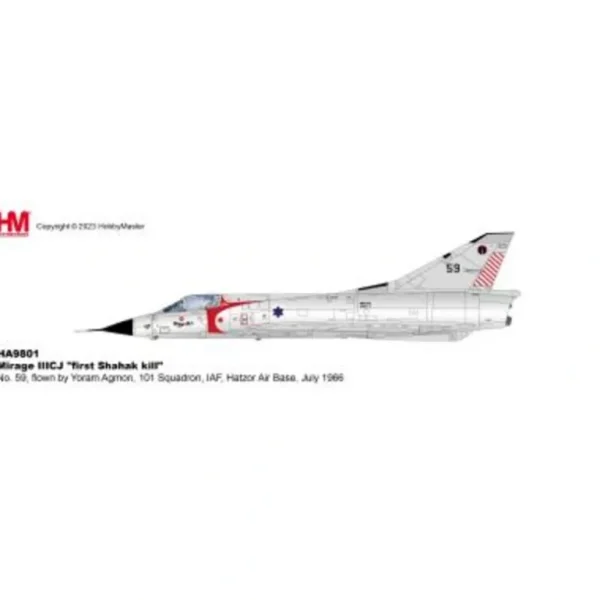 Pre-Order Hobby Master HA9801 Mirage IIICJ "first Shahak kill" No. 59, 101 Squadron, IAF, Hatzor Air Base, July 1966 - Miniature Marvels: Airplane Models & Painted Dice* Airplane Model