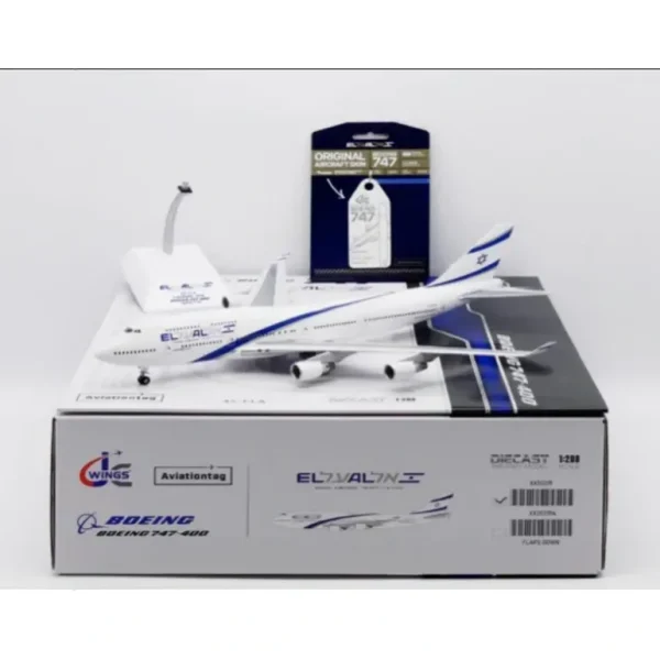 Pre-Order JC Wings XX20319A 1:200 El Al Israel Airlines Boeing 747-400 Reg: 4X-ELA "Flaps Down" + Limited Edition Aviationtag - Miniature Marvels: Airplane Models & Painted Dice* Airplane Model