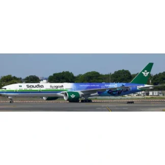 Shop Pre-Order JC Wings XX40318A 1:400 Saudi Arabian Airlines Boeing 777-300ER "Formula E 2024" Reg: HZ-AK43 Flaps Down - Miniature Marvels: Airplane Models & Painted Dice Airplane Model