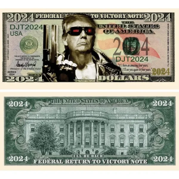 New 100 - President Donald Trump Trumpinator" 2024 Novelty Money Bills Party Fake - Miniature Marvels: Airplane Models & Painted Dice Egpull