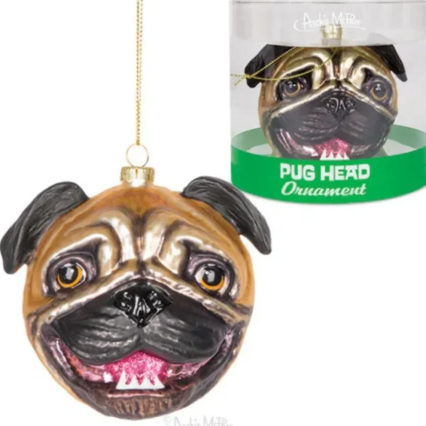 Best Pug Head Dog Ornament - Christmas Holiday Art Hand-Blown Glass Archie McPhee - Miniature Marvels: Airplane Models & Painted Dice Egpull