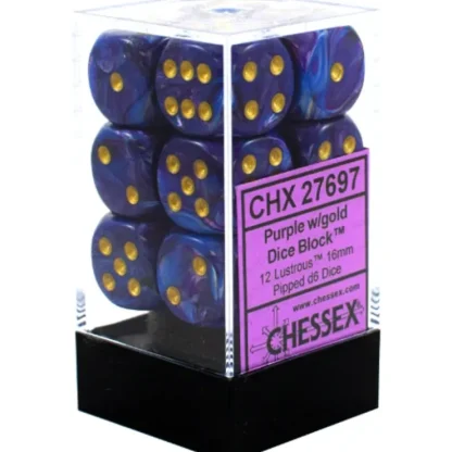 Discount Purple / Gold: Lustrous 12d6 16mm Dice Set CHX 27697 - Miniature Marvels: Airplane Models & Painted Dice Dice