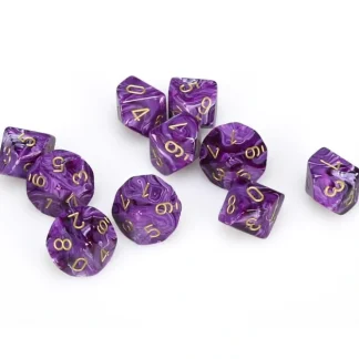 Hot Purple / Gold: Vortex d10 Dice Set (10's) CHX 27237 - Miniature Marvels: Airplane Models & Painted Dice Dice