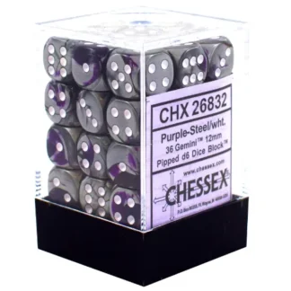 Discount Purple-Steel / White: Gemini 36d6 12mm Dice Block CHX 26832 - Miniature Marvels: Airplane Models & Painted Dice Dice