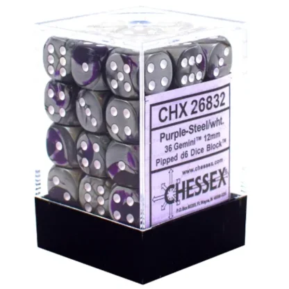 Discount Purple-Steel / White: Gemini 36d6 12mm Dice Block CHX 26832 - Miniature Marvels: Airplane Models & Painted Dice Dice