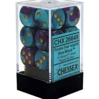 Fashion Purple-Teal / Gold: Gemini 12d6 16mm Dice Block CHX 26649 - Miniature Marvels: Airplane Models & Painted Dice Dice