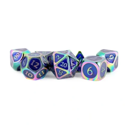 Best Sale Rainbow with Blue Enamel 16mm Polyhedral Dice Set MET 021 - Miniature Marvels: Airplane Models & Painted Dice Dice