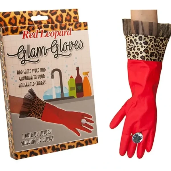 Fashion RED LEOPARD Luxury Diamond Glam Latex Gloves Household Washing Cleaning Kitchen - Miniature Marvels: Airplane Models & Painted Dice Egpull