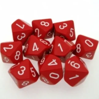 Clearance Red with White: Opaque d10 Dice Set (10's) CHX 26204 - Miniature Marvels: Airplane Models & Painted Dice Dice