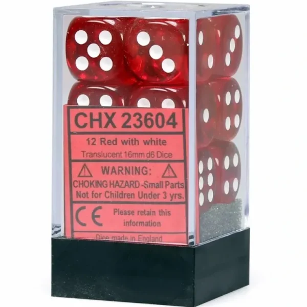 Discount Red with White: Translucent 12d6 16mm Dice Set CHX 23604 - Miniature Marvels: Airplane Models & Painted Dice Dice