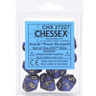 Clearance Royal Blue / Gold: Scarab d10 Dice Set (10's) CHX 27227 - Miniature Marvels: Airplane Models & Painted Dice Dice
