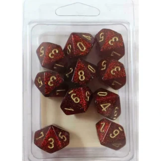 Clearance Ruby / Gold: Glitter d10 Dice Set (10's) CHX 27304 - Miniature Marvels: Airplane Models & Painted Dice Dice