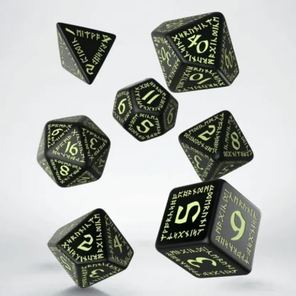 Outlet Runic Black & Glow-in-the-Dark Dice Set (7) QWS SRUN19 - Miniature Marvels: Airplane Models & Painted Dice Dice