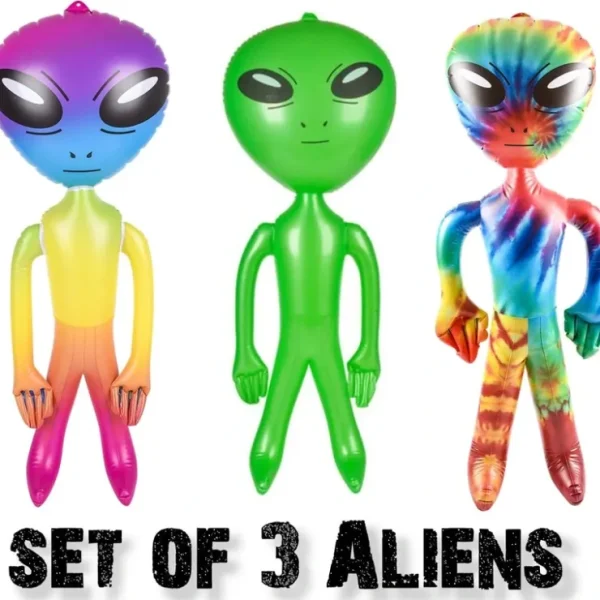 Best Sale SET OF 3 - Assorted 36" Alien Inflatable Blow Up Inflate - Rainbow-Green-Tie Dye - Miniature Marvels: Airplane Models & Painted Dice Egpull