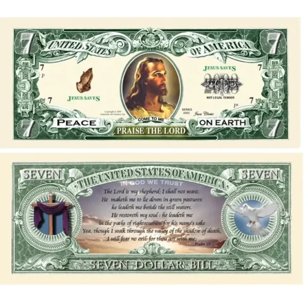 Sale Set of 1000 - Jesus Christ Praise The Lord Christian Religious Novelty $7 Bills - Miniature Marvels: Airplane Models & Painted Dice Egpull