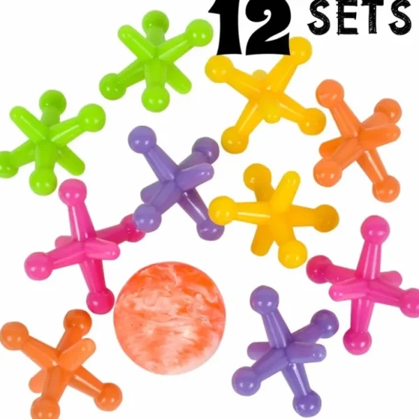 Flash Sale 12 Sets Large Size Neon Color Jacks and Rubber Bounce Ball Classic Kids Children Games (1 dz) - Miniature Marvels: Airplane Models & Painted Dice Egpull