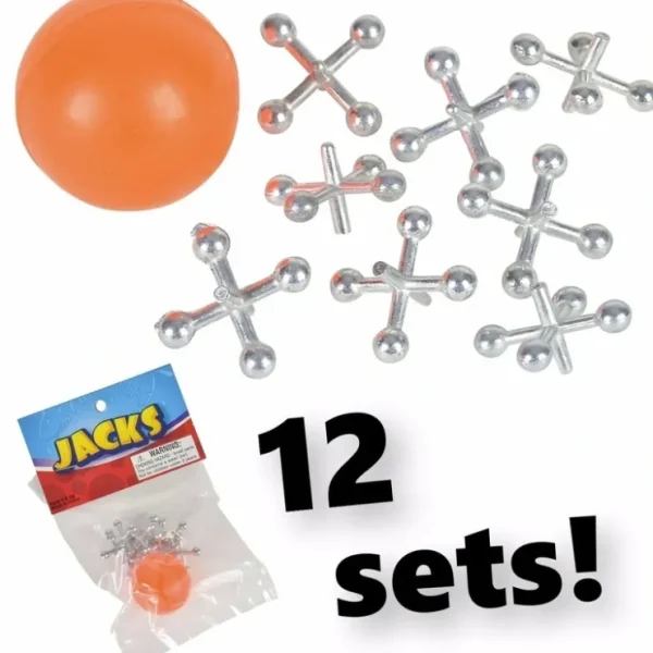 Outlet 12 Sets of Metal Steel Jacks with Red Rubber Ball - Classic Fun Kid Toy Games (1 dz) - Miniature Marvels: Airplane Models & Painted Dice Egpull