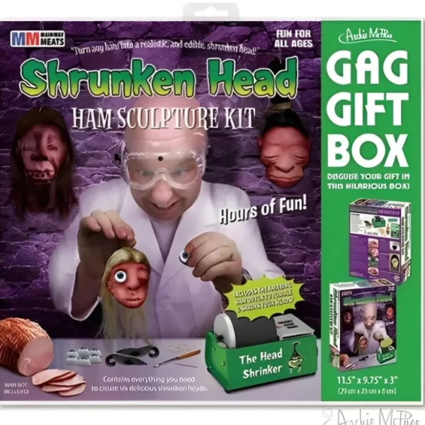 Shop Shrunken Head Ham Gag Gift Box - Funny Prank Gift Box - Archie McPhee - Miniature Marvels: Airplane Models & Painted Dice Egpull