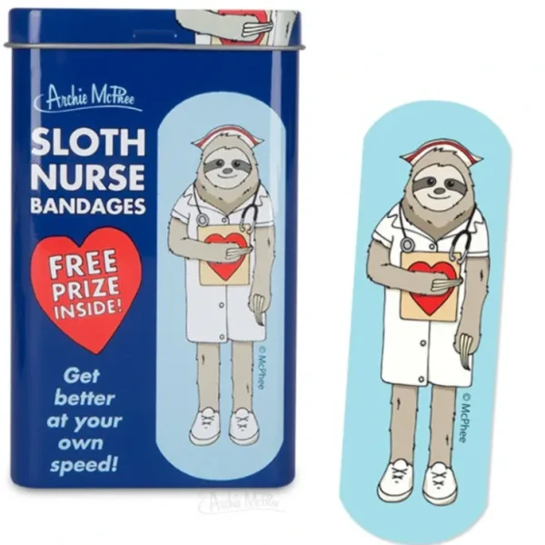 Outlet Sloth Nurse Bandages in Cute Collectible Tin - Band-Aids Archie McPhee - Miniature Marvels: Airplane Models & Painted Dice Egpull