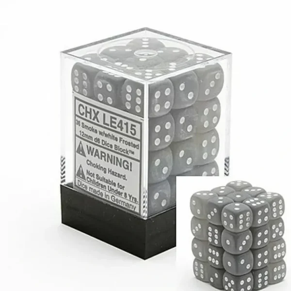 Fashion Smoke / White: Frosted 36d6 12mm Dice Block CHX LE415 - Miniature Marvels: Airplane Models & Painted Dice Dice