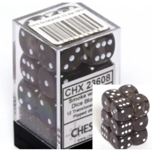 Store Smoke with White: Translucent 12d6 16mm Dice Set CHX 23608 - Miniature Marvels: Airplane Models & Painted Dice Dice