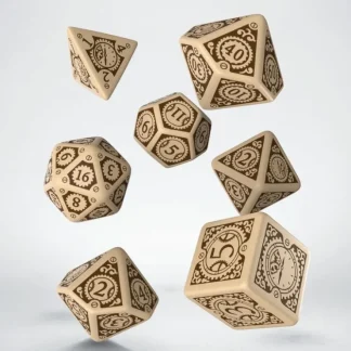 Online Steampunk Clockwork Beige & Brown Dice Set (7) QWS SSTC74 - Miniature Marvels: Airplane Models & Painted Dice Dice