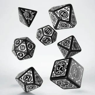 Fashion Steampunk Clockwork Black & White Dice Set (7) QWS SSTC05 - Miniature Marvels: Airplane Models & Painted Dice Dice
