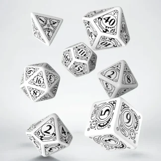 Discount Steampunk White & Black Dice Set (7) QWS SSTE02 - Miniature Marvels: Airplane Models & Painted Dice Dice