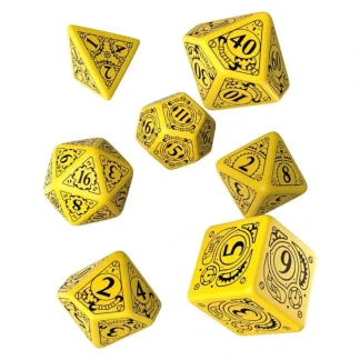 Online Steampunk Yellow & Black Dice Set (7) QWS SSTE13 - Miniature Marvels: Airplane Models & Painted Dice Dice