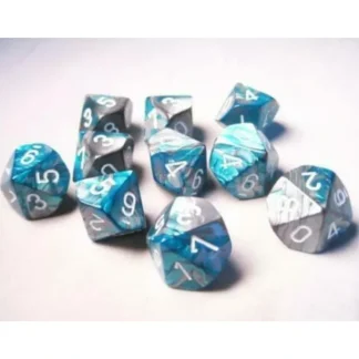 New Steel-Teal / White: Gemini d10 Dice Set (10's) CHX 26256 - Miniature Marvels: Airplane Models & Painted Dice Dice