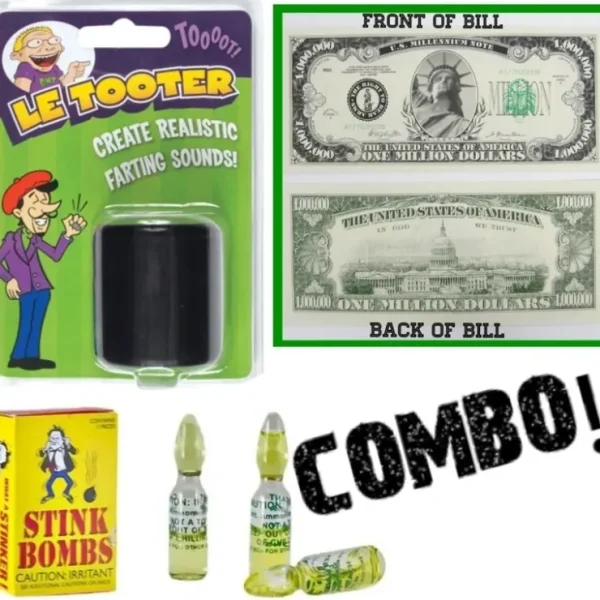 Cheap 3 Stink Bombs + 1 Le Tooter - Pooter Hand Fart Machine + 1 Million ~ Combo Set - Miniature Marvels: Airplane Models & Painted Dice Egpull