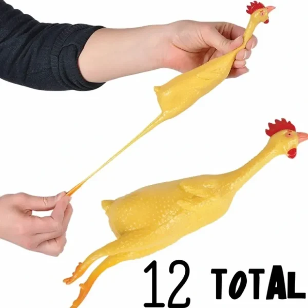 Store 12 Stretch Rubber Chickens 8" GaG Stretchable Squeeze Stress Relief Party Toy - Miniature Marvels: Airplane Models & Painted Dice Egpull