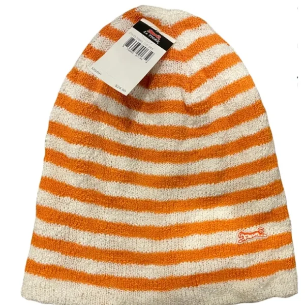 Shop Stylish Genuine Le Tigre Knit Hat Winter Beanie - Orange & White 100% Acrylic - Miniature Marvels: Airplane Models & Painted Dice Egpull