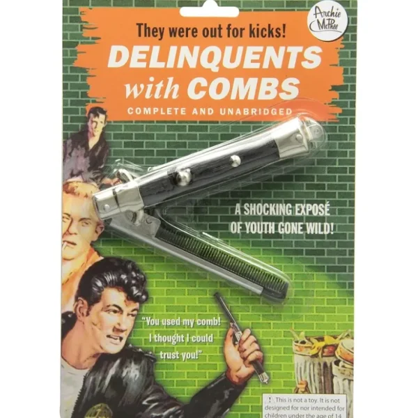 Discount Switchblade Comb - 50's greaser folding comb costume prop - Archie McPhee - Miniature Marvels: Airplane Models & Painted Dice Egpull