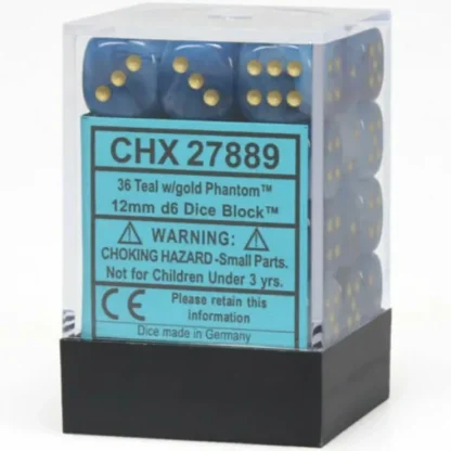 Clearance Teal / Gold: Phantom 36d6 12mm Dice Block CHX 27889 - Miniature Marvels: Airplane Models & Painted Dice Dice