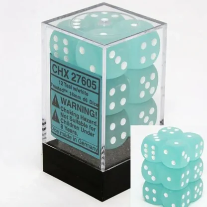 Best Sale Teal / White: Frosted 12d6 16mm Dice Block CHX 27605 - Miniature Marvels: Airplane Models & Painted Dice Dice