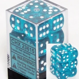 Discount Teal with White: Translucent 12d6 16mm Dice Set CHX 23615 - Miniature Marvels: Airplane Models & Painted Dice Dice